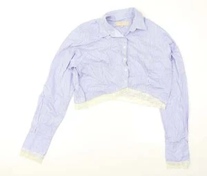 Fenn Wright Manson Womens Blue Polyester Blend Cropped Button-Up Size XL Colla - Picture 1 of 12