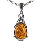 BALTIC AMBER STERLING SILVER 925 PENDANT NECKLACE SNAKE CHAIN JEWELLERY GIFT BOX