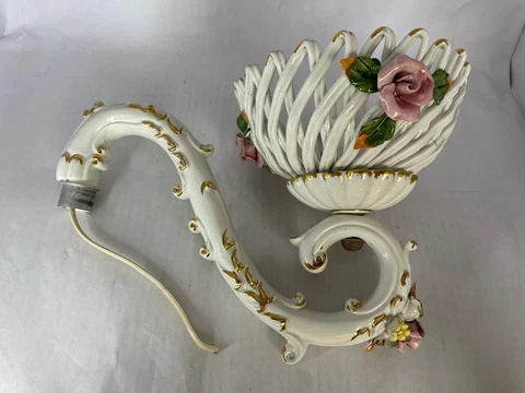 Vintage Light Wall Sconce Porcelain Rose Basketweave Electric Fixture Not Workin Cover