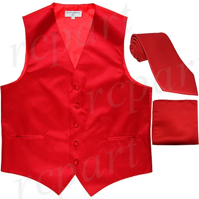 New Men's red formal Slim Fit Tuxedo vest Waistcoat_2.5" necktie & hankie  - Image 1 of 4