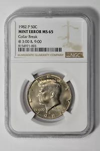 1982 P 50C Kennedy Half Dollar NGC MS 65 Mint Error Collar Break New Holder - Picture 1 of 2