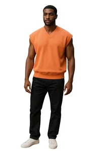 ESSENTIALS FEAR OF GOD- NWT Orange Cotton Knit Vest, Size Large - Picture 1 of 7