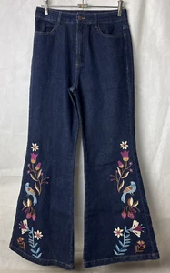 Princess Highway Wide Leg Embroidered Demin Jeans In Indigo Blue Size 10 - Picture 1 of 11