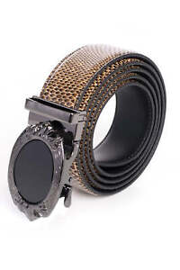 Barabas Men's Black Buckle Solid Color Animal Print Luxury Leather Belt BK45