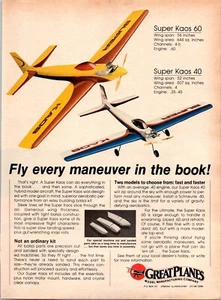 Super Kaos 60 RC Airplane Kit Vintage Print Ad Wall Art Decor Great Planes - Picture 1 of 1