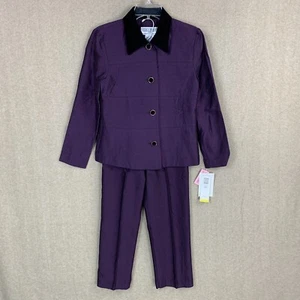 Jessica Howard Womens 2 Piece Suit Set 6 Purple Velvet Jacket Tapered Trouser - Picture 1 of 23