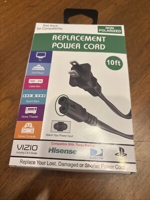 Universal Replacement Power Cord Cable 10FT Non-Polarized New In Box - Image 1 of 2
