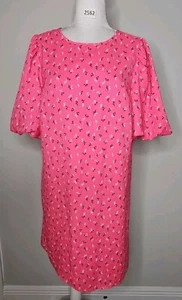 Ann Taylor Leafed Puff Sleeve Shift Dress Pink Floral Print Size LARGE - Picture 1 of 11