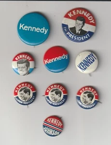 JOHN F. Kennedy, robert, botones pinback campaña democrática, juego de 9 - Imagen 1 de 1