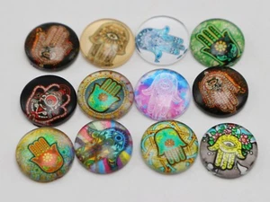 50 Pcs 12mm Photo Image Hamsa Hand Flatback Round Glass Cabochon Dome Cover - Picture 1 of 6
