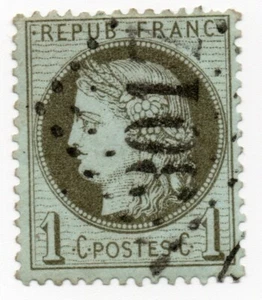 1871-75 - Francia - Tipo "Cerere" con cifre grandi, 1 c. verde oliva ⊙ - Picture 1 of 1