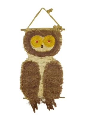 Vintage MCM Huge Macrame Sitting Owl Wall Decor  - Image 1 of 4