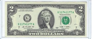 Billete de dos dólares 2009 G11741177A serie elegante # Trinario 4 de una clase 1s - Imagen 1 de 3