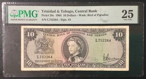 1964 TRINIDAD AND TOBAGO PAPER MONEY - 10 DOLLARS PMG CERTIFIED BANKNOTE! - Picture 1 of 2