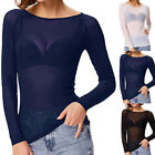 Womens Mesh Sheer Long Sleeve T-shirt Tops Ladies Casual See-through Slim Blouse