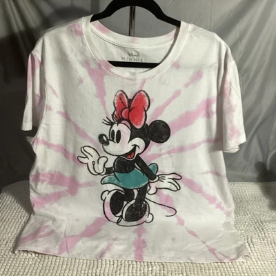 Disney Minnie Mouse Rosa Tie Dye Camiseta Manga Corta Para Mujer XXL Gran Lazo Rojo Foto 1 de 4