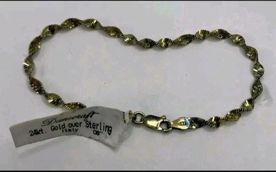 Danecraft 24K Gold over Sterling Silver Twist Bracelet Italy 7.5"  - Image 1 of 4