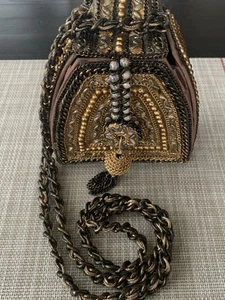 Mary Frances Box Kette Riemen Tasche Handtasche Bronze Gold Perlen Vintage - Bild 1 von 20