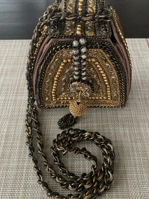 Mary Frances Caja Cadena Correa Bolso Cartera Bronce Dorado Cuentas De Colección Foto 1 de 4