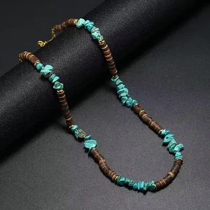 Unikat Naturstein Türkis Boho Chic Halskette Herren Damen Handarbeit Geschenk Neu - Bild 1 von 2
