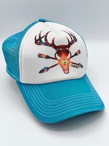 Cabela’s Trucker Hat Turquoise Mesh Deer Skull Southwest Print Snapback OSFA - Picture 1 of 9