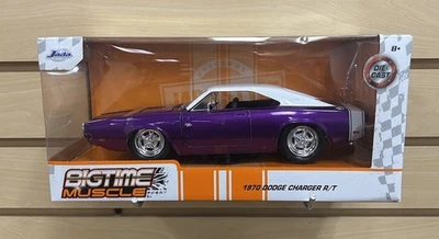 1970 Dodge Charger R/T Purple with White Top & Tail Stripe 1:24 Bigtime Muscle - Image 1 of 4