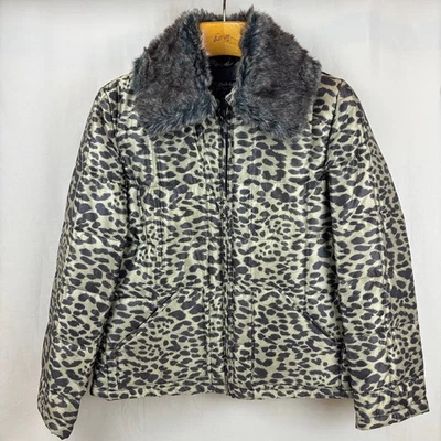 Peck & Peck Faux Fur Collared Leopard Print Full Zip Puffer Quilted Jacket - Image 1 of 4