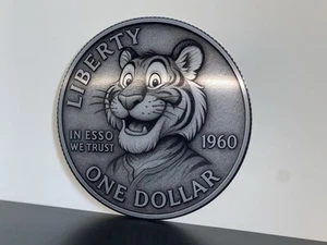 Wow Silver Dollar With Esso Put Tiger In The Tank Sign Brushed Aluminum Sign - Picture 1 of 4