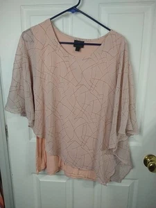 JM Collection Woman XL Blouse Pink Tank Lined Sheer Cape Business Casual Gold... - Picture 1 of 8