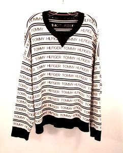 TOMMY HILFIGER Pullover dicker Sweater Herren Gr. 2XL weiß blau Allover Logo Y2K - Bild 1 von 9