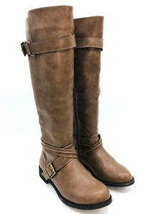 Botas DARK TAUPE Talla 9 Mujer Damas Imitación Cuero Cremallera Plana Botas - Imagen 1 de 5