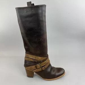 Fly London Brown Distressed Leather Knee High Pull On Pirate Biker Boots 37 UK4 - Picture 1 of 14