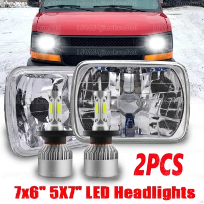 Pair 7X6" 5X7" LED Headlights H4 Fit For Ford E-100 E-150 E-250 E-350 Econoline - Image 1 of 4