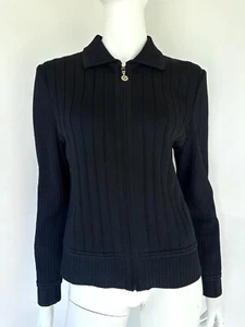 Abrigo Chaqueta Suéter ST. JOHN Basics Negro Acanalado con Cremallera Acanalada Talla 6 - Imagen 1 de 7