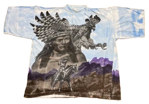 Vintage Indianer T-Shirt Herren Large Aop Print Natur Adler Pferd All Over - Bild 1 von 5