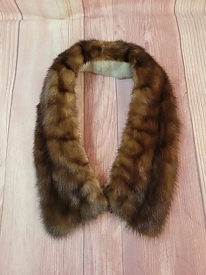 "Estola de cuello de piel de visón vintage de 25"" sujetadores de gancho marrón lujoso forrado genuino" Foto 1 de 4
