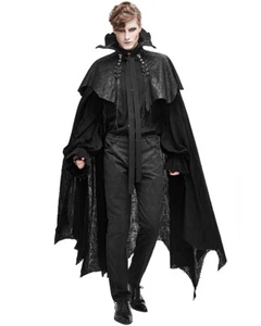 Devil Fashion Mens Long Gothic Cloak Cape Black Dieselpunk Apocalyptic Vampire - Picture 1 of 12