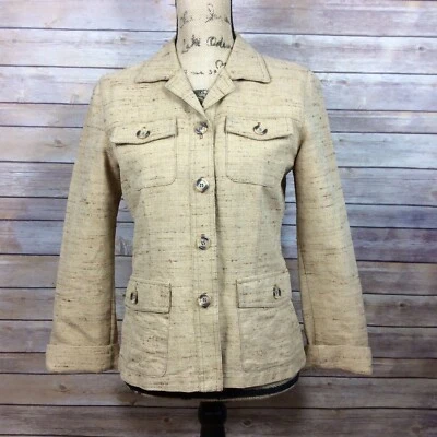 Chaqueta Safari CAbi Style 958 Para Mujer Talla 4 Ligera Nubby Tweed Usada en Excelente Condición Foto 1 de 4