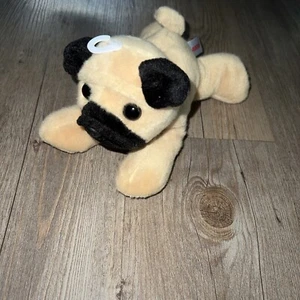 PUG PLUSH DOG 8” FAWN PUPPY Floppy Legs Tan & Black Mask Aurora Cute Bean Feet - Bild 1 von 10