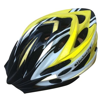 Black, white, yellow bike helmet adult kids unisex men's women's cycle 55-61cms. - Image 1 of 4
