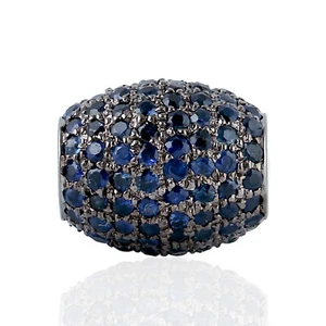 Blauer Saphir Trommel Perle Zwischenring Fundstück 925 Sterling Silber Handarbeit Schmuck - Bild 1 von 4