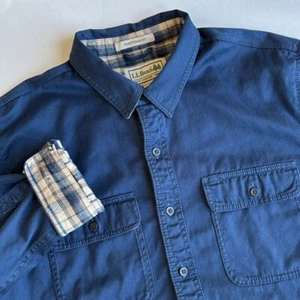 LL Bean Blue Plaid Flannel Lined Huricane Shirt Chore Jacket Mens Large Tall - Picture 1 of 11