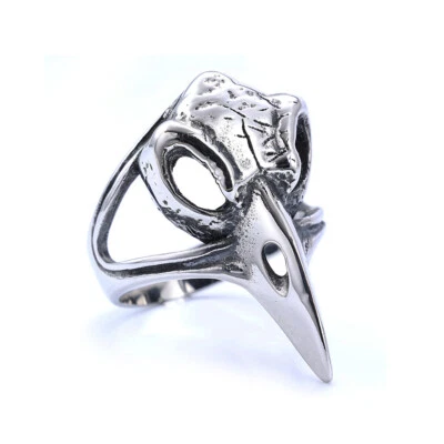 Anillo de calavera con cabeza de pájaro de colección de acero inoxidable águila gótica cuervo calavera anillo de motociclista Foto 1 de 4