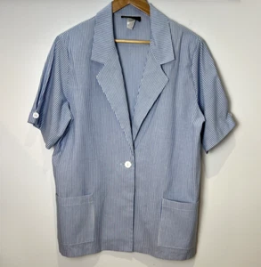 Vtg Willow Ridge Short Sleeve Striped Blazer Pockets Lagenlook Minimalist Sz 18 - Picture 1 of 20