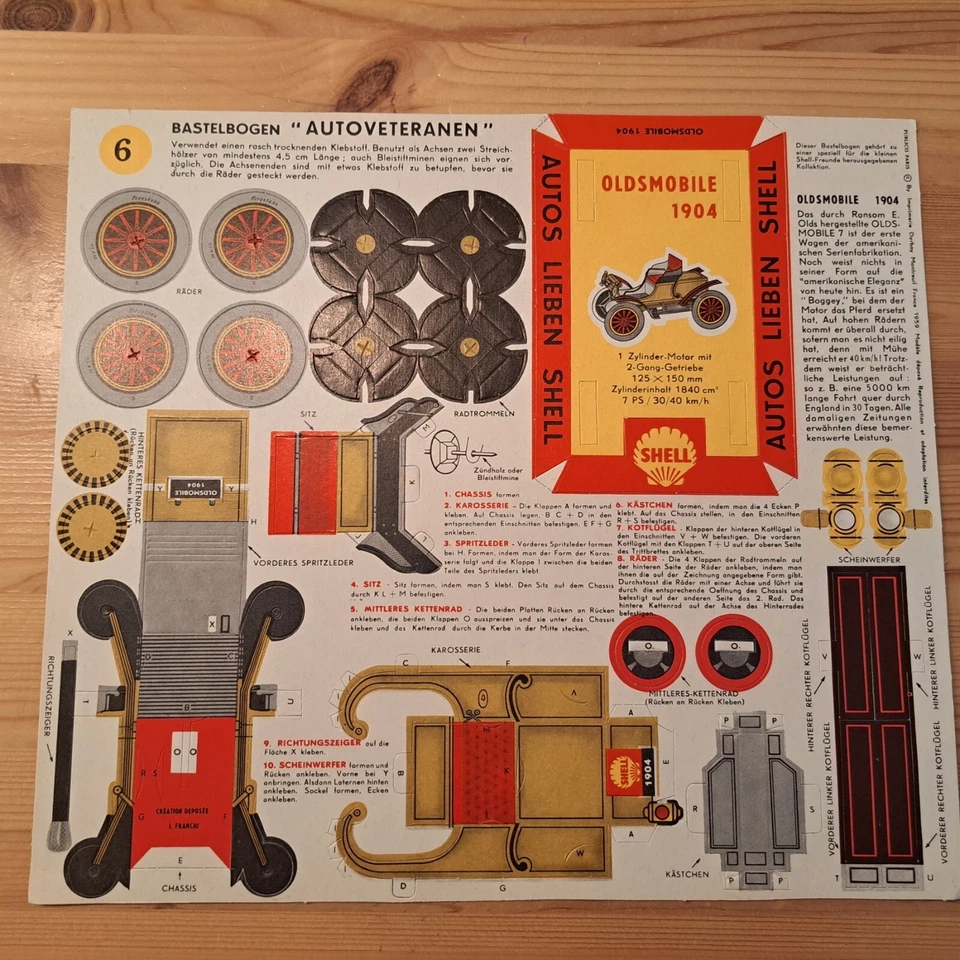 Werbe-Giveaway Tankstellen SHELL BASTELBOGEN "AUTOVETERANEN" Nr. 6 um 1957-59 Z1 - Bild 1 von 1