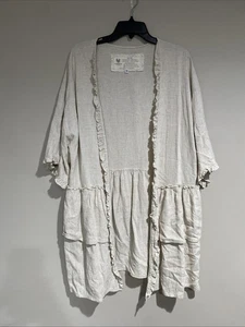 Chaqueta abierta Farmhouse Frocks Boho beige lino Lagenlook hecha a mano granja talla mediana - Imagen 1 de 8