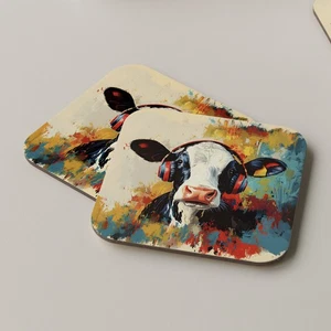 Dairy Cow Coaster Drinks Tea Coffee Music Headphones DJ Music Small Cattle - Picture 1 of 3