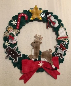 Handgefertigter Kunststoff Leinwand Weihnachtskranz Wandbehang - Rentier, Lebkuchen, - Bild 1 von 13