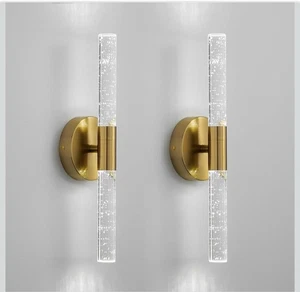 Wall Sconce Set of Two LED Sconces Wall Lighting Gold Battery Operated Remote - Picture 1 of 8