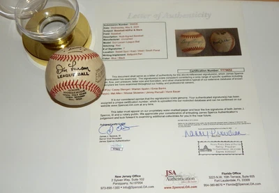 CASEY STENGEL, WARREN SPAHN+& ERNIE BANKS Signed Don Larsen Baseball JSA Letter - Image 1 of 4